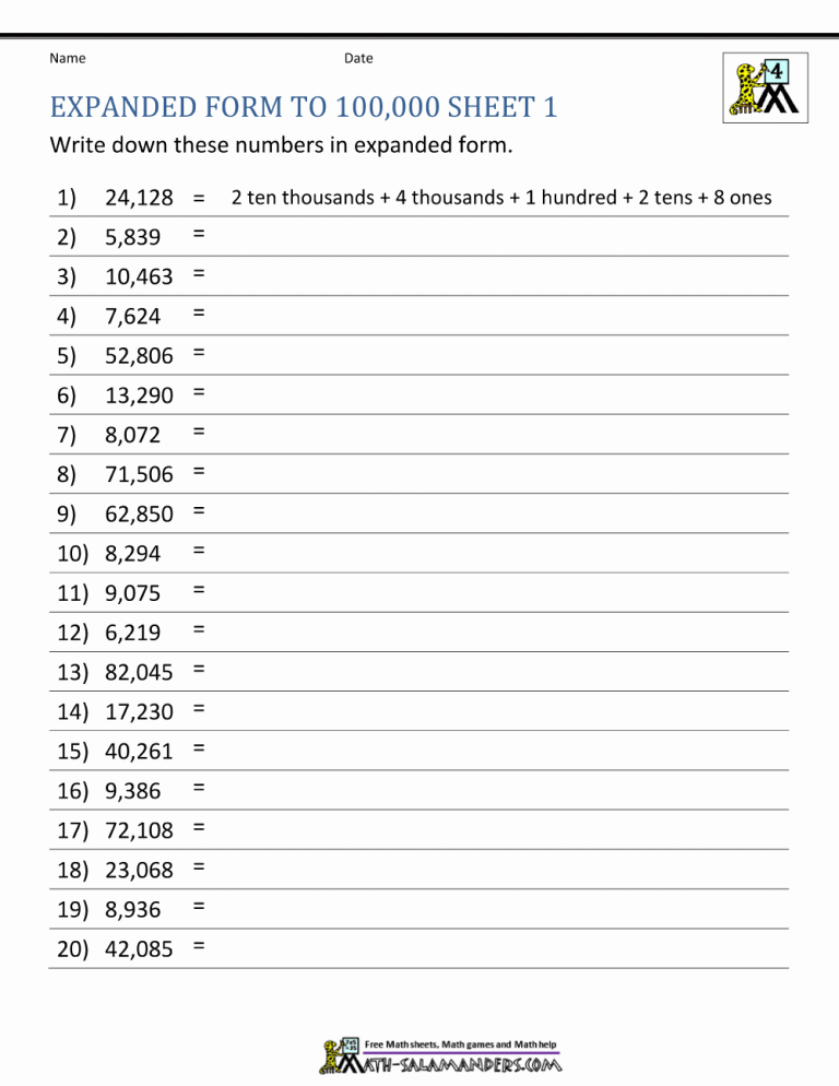 Expanded Notation Worksheets 4th Grade