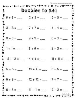 Free Math Doubles Facts Worksheets