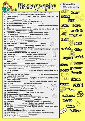 Homographs Worksheets Pdf