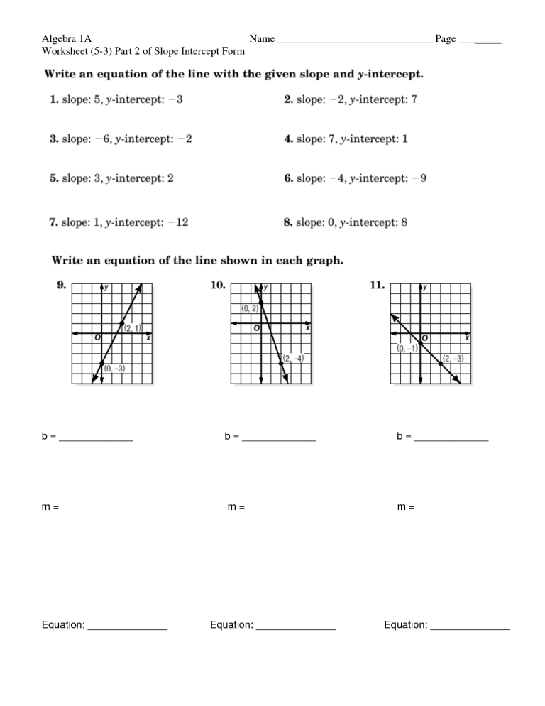 Standard Form To Slope Intercept Form Worksheet Doc