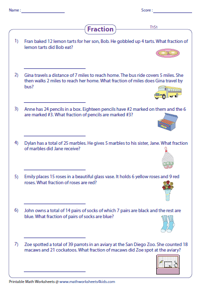 Fraction Word Problems Worksheets