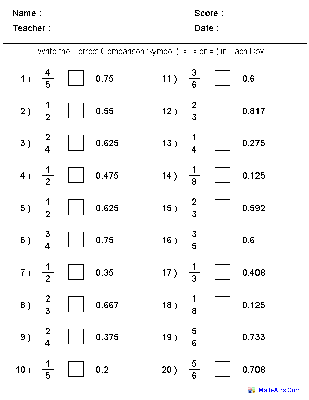 Ordering Fractions From Least To Greatest Worksheet Pdf