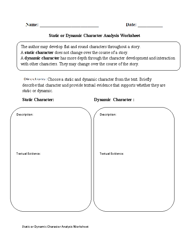 Character Traits Worksheet 6th Grade