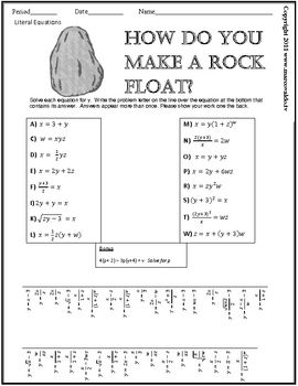 Literal Equations Practice Worksheet Answers