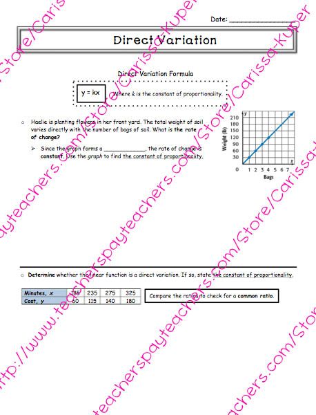 Direct Variation Worksheet With Answers