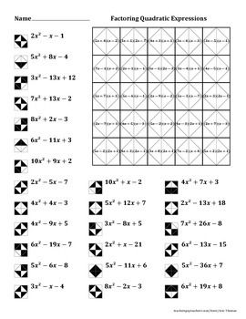 Answer Key Factoring Quadratic Expressions Worksheet