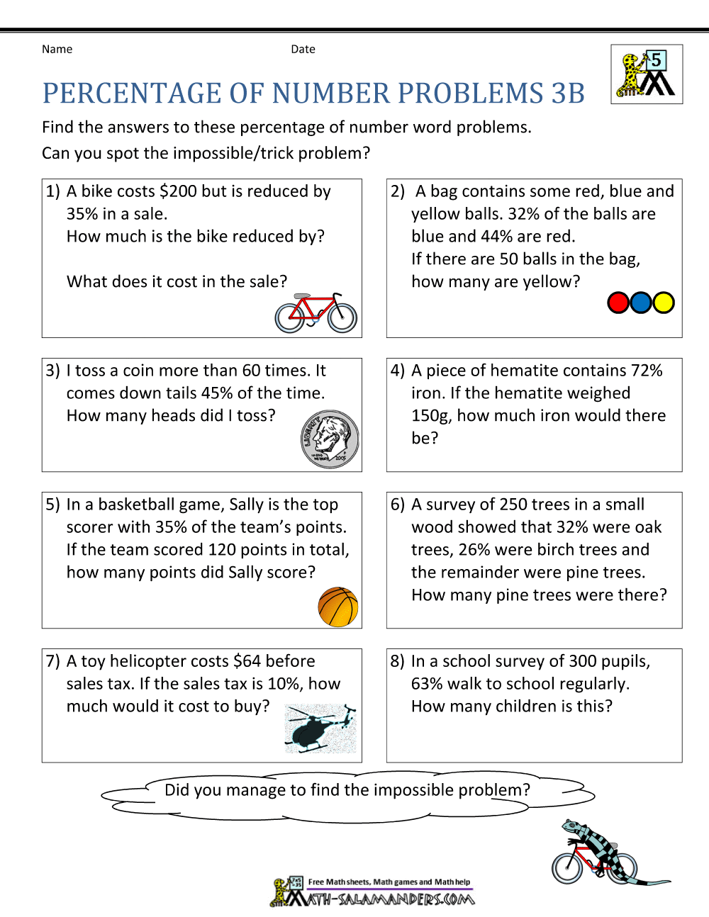 8th Grade Percentage Problems Worksheet