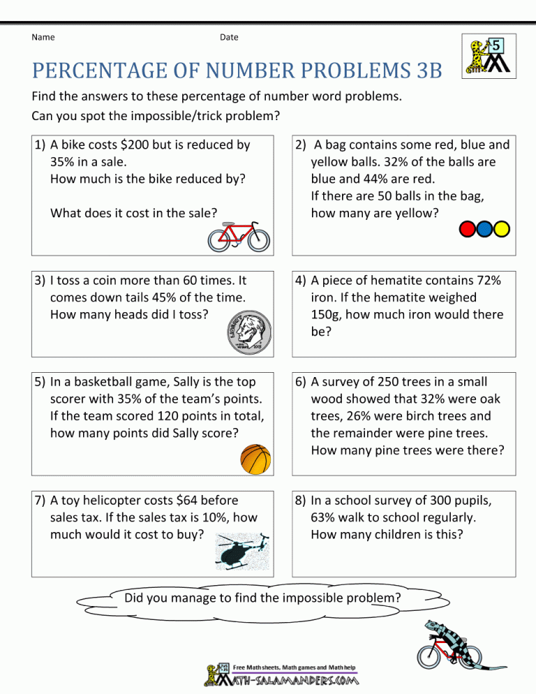 7th Grade Percentage Problems Worksheet