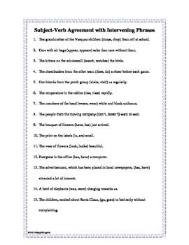 Verb Phrase Worksheet With Answers