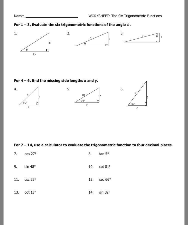 Trigonometry Worksheets Grade 11