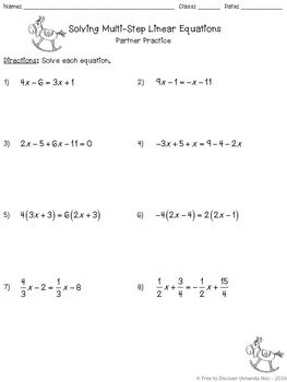 Solving Multi Step Equations Worksheet Answer Key