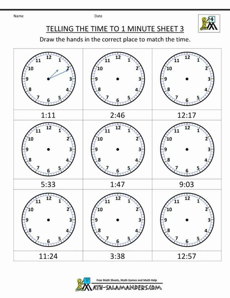 Time Worksheets Grade 4