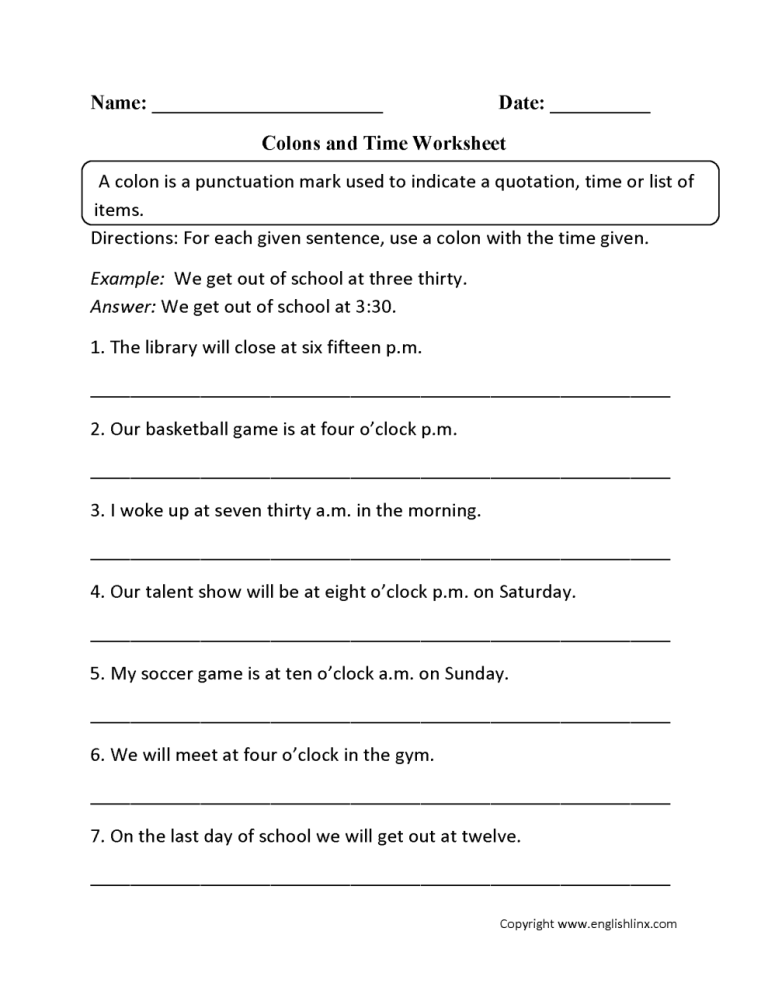 Punctuation Worksheets With Answers Pdf