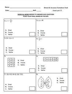 Direct Variation Worksheet Pdf