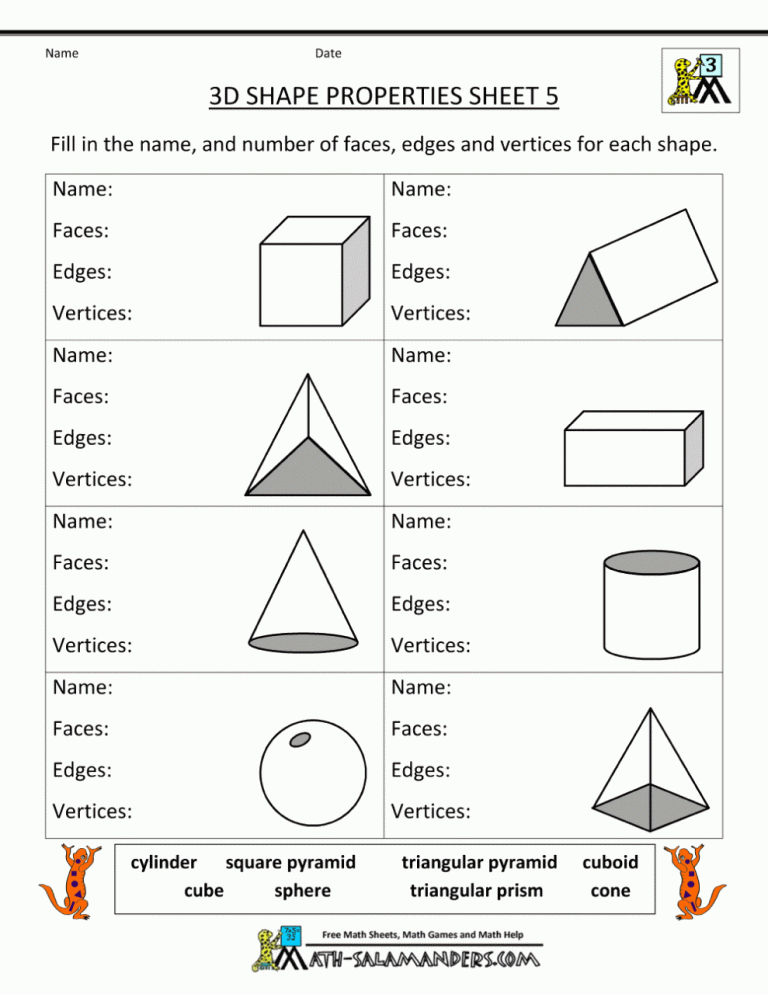 Free Printable 3d Shapes Kindergarten Worksheet