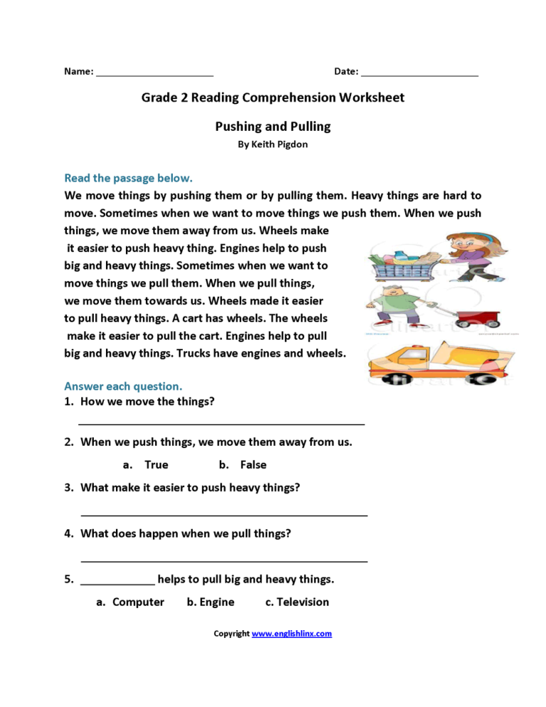 2nd Grade Reading Worksheets With Answer Key