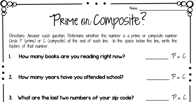 Prime Numbers Worksheet Pdf