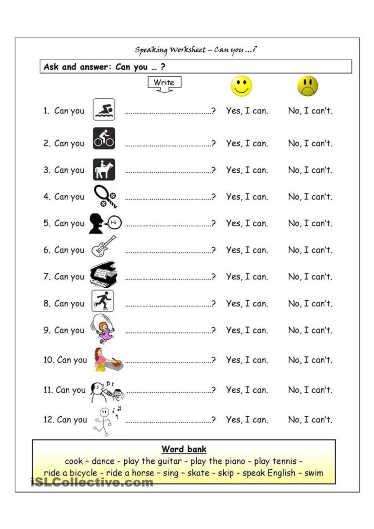 Speaking Worksheets Pdf