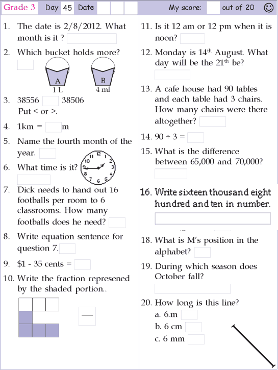 Mental Maths For Class 3 Worksheets