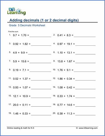 5th Grade Division Problems With Decimals