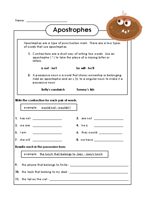 Apostrophe Worksheets With Answers