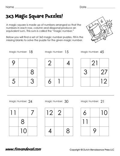 Magic Squares Worksheet 5×5