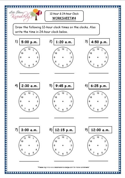 Clock Time Worksheets Grade 4