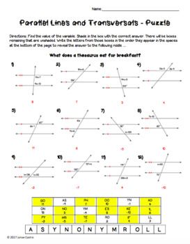 Parallel Lines And Transversals Worksheets