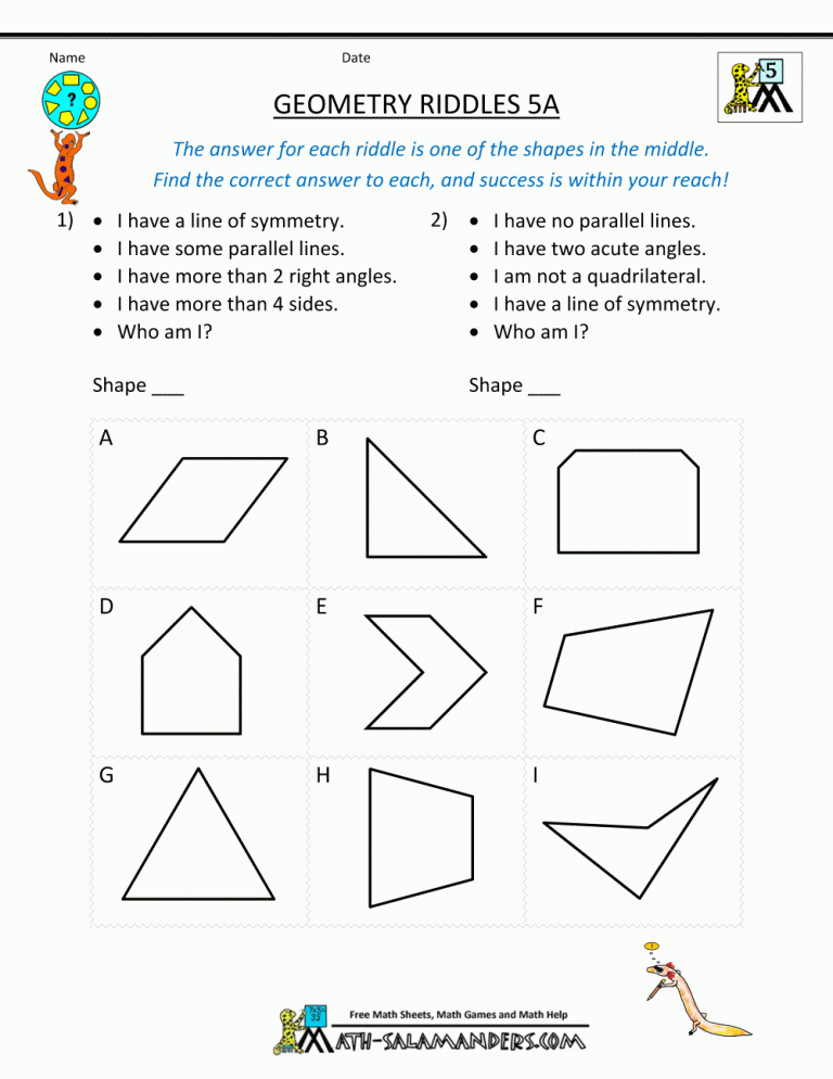 Printable 6th Grade Geometry Worksheets