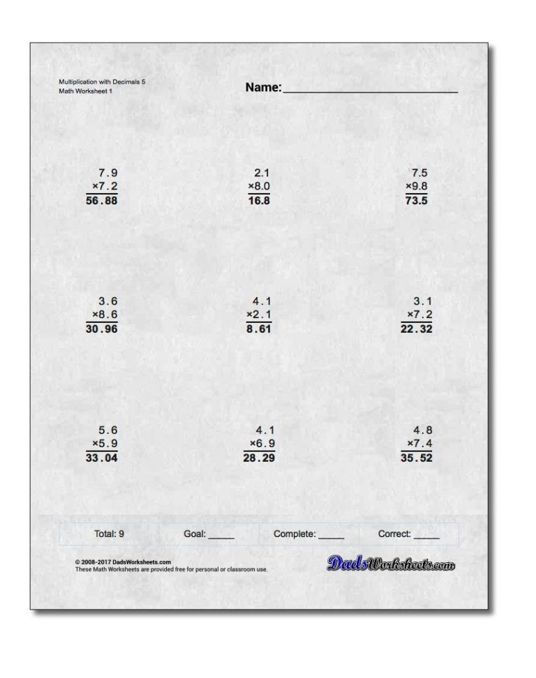 Long Division Problems With Decimal Answers