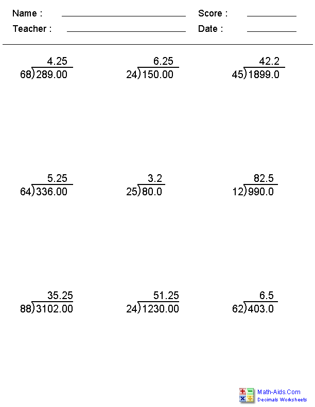 4th Grade Math Long Division Worksheets