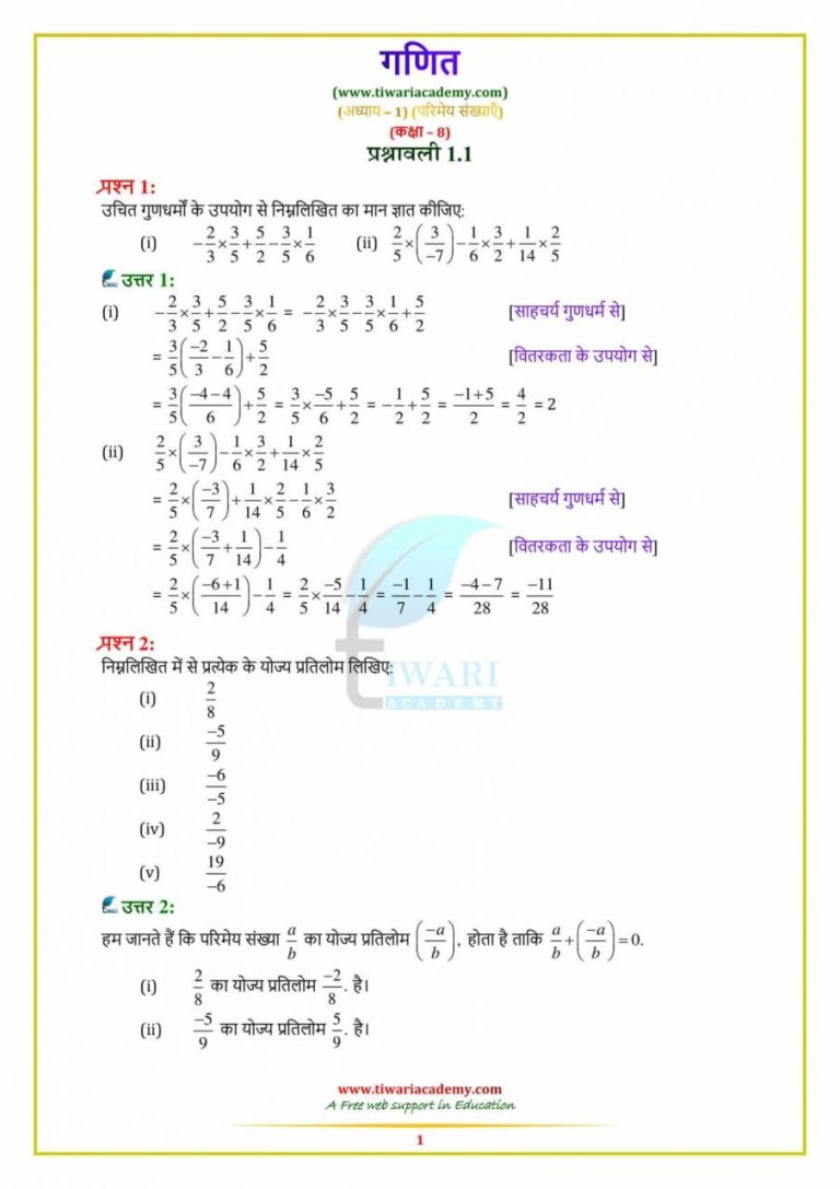 Rational Numbers Class 8 Worksheets Ncert