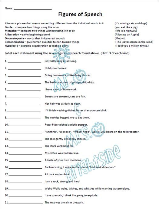 6th Grade Free Figurative Language Worksheets