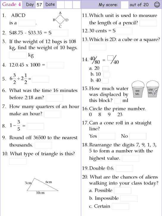 Mental Maths For Class 4 Subtraction