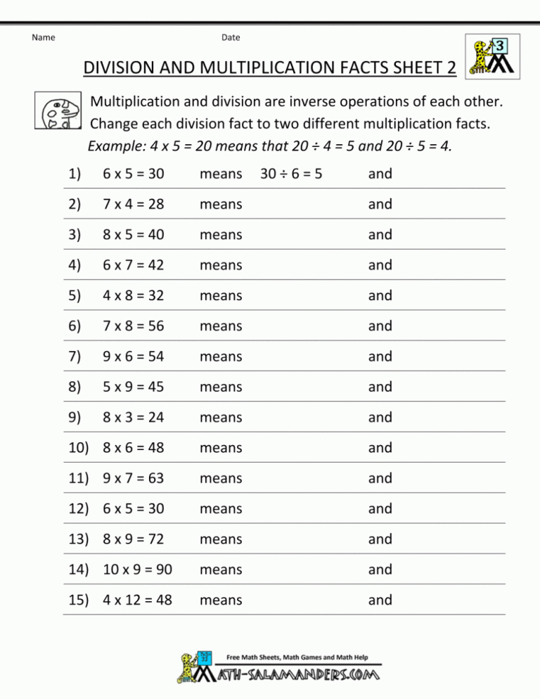 Third Grade 3rd Grade Multiplication And Division Worksheets