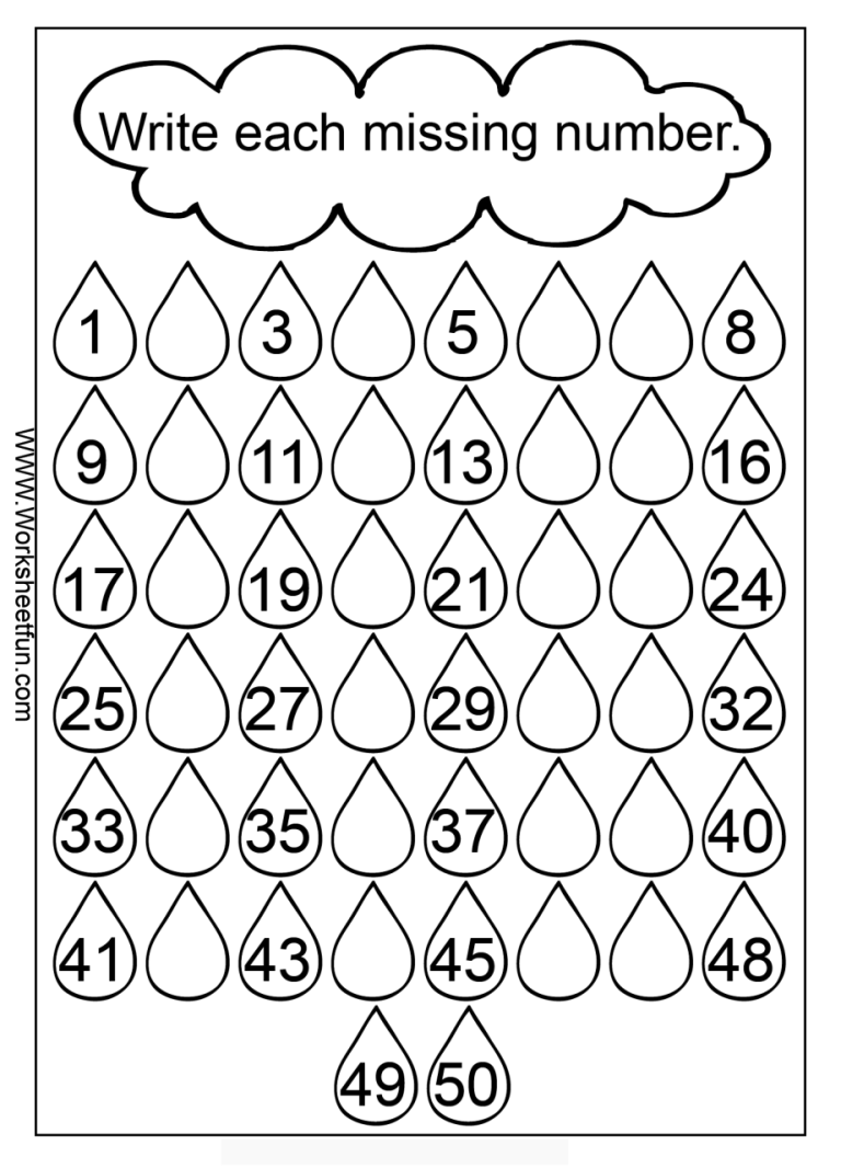 Number Counting Worksheets 1 50