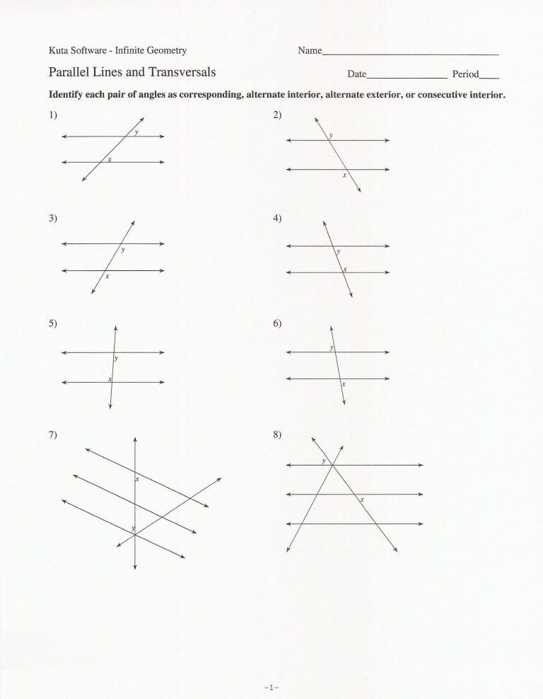 Kuta Software Parallel Lines And Transversals Worksheet Answers