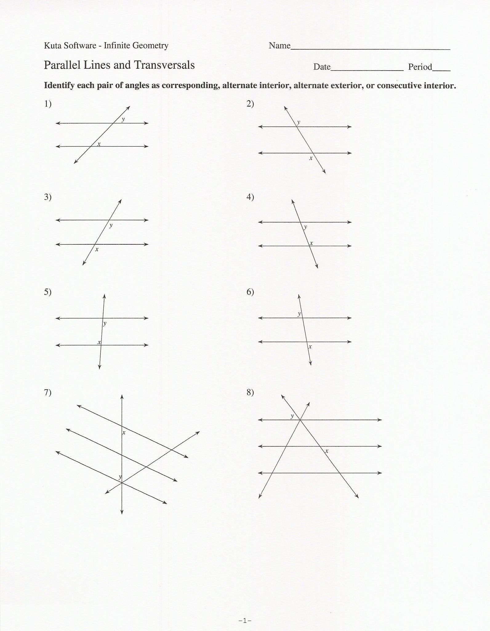 Kuta Software Parallel Lines And Transversals Worksheet Answers