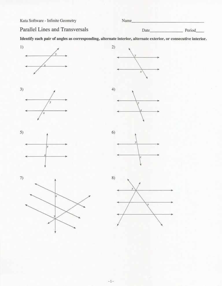 Parallel Lines And Transversals Worksheet Answers