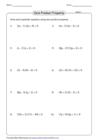 9th Grade Factoring Quadratic Equations Worksheet