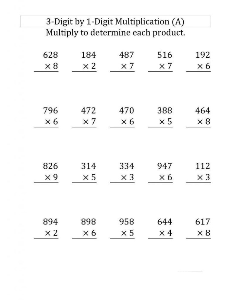 Long Multiplication Worksheets 2 Digit By 1 Digit