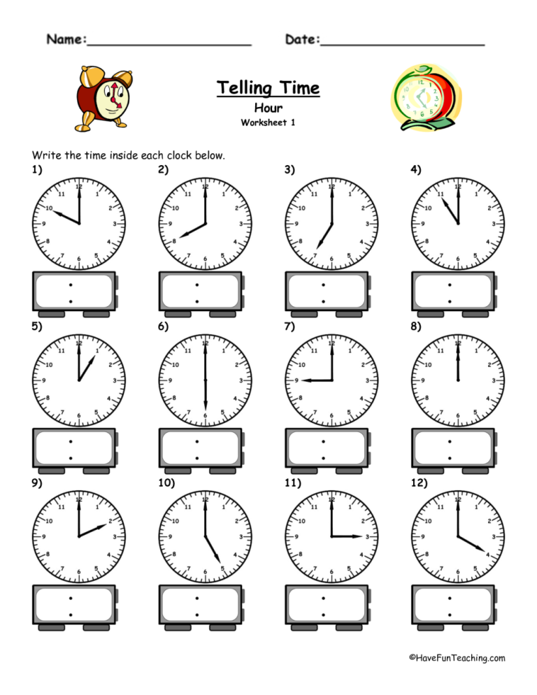 Time Worksheets For Kindergarten