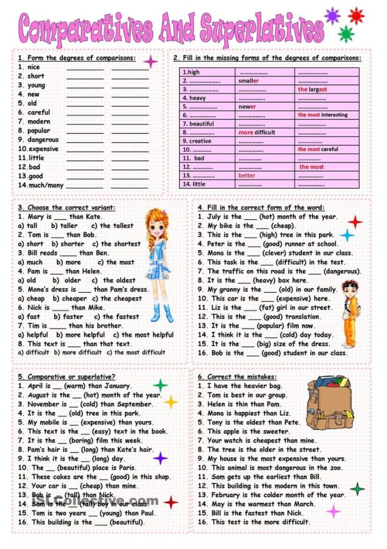 Degree Of Comparison Worksheet With Answers