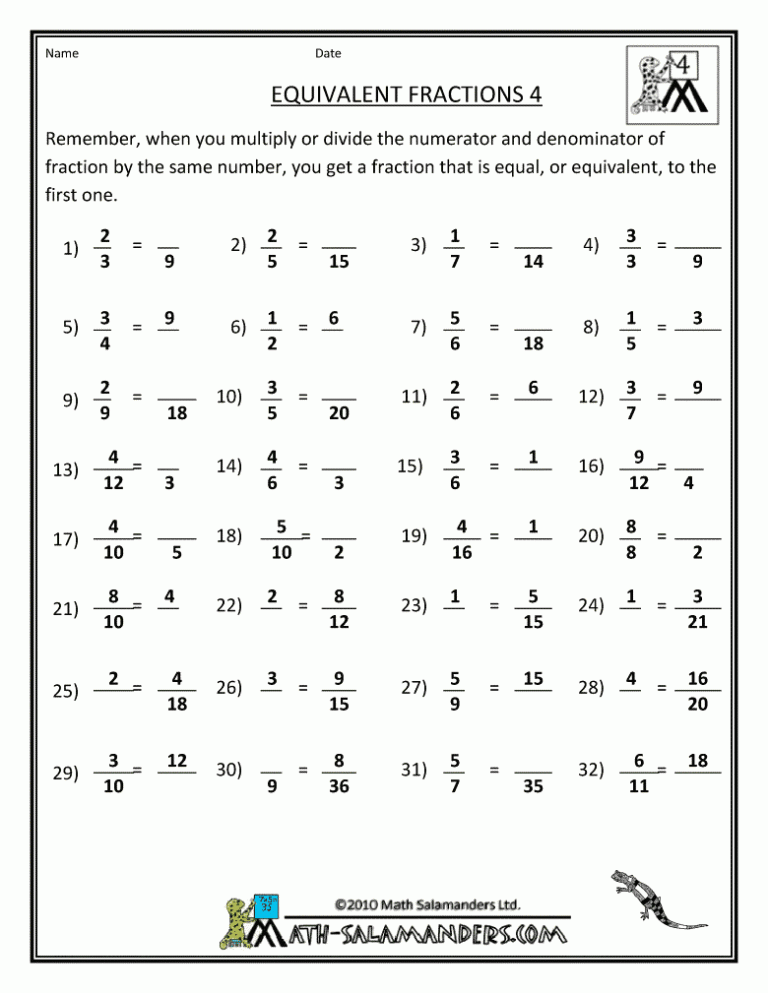 Equivalent Fractions Worksheet Pdf Grade 6