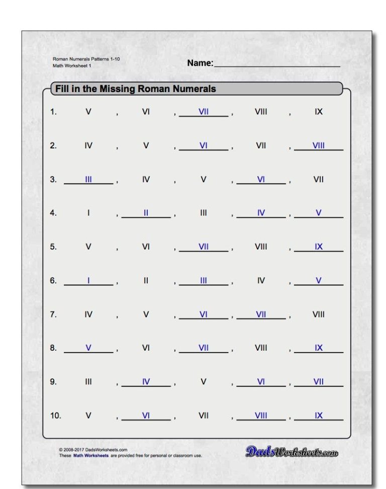 Roman Numerals Worksheet Grade 3