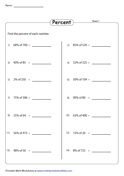 Percentage Worksheets Pdf