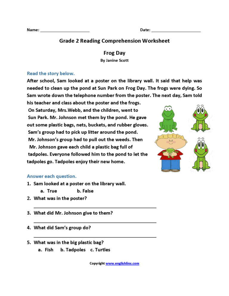 Second Grade 2nd Grade Worksheets Reading