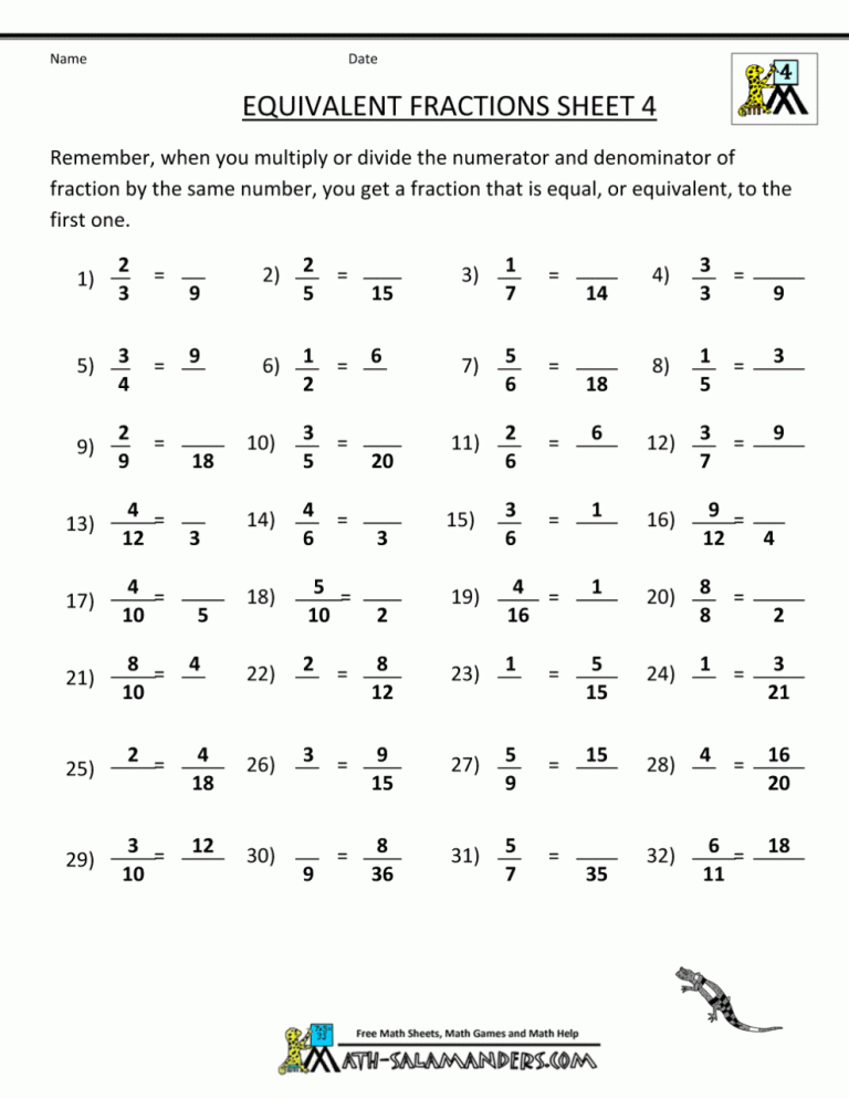 Grade 4 Fractions Worksheets Pdf