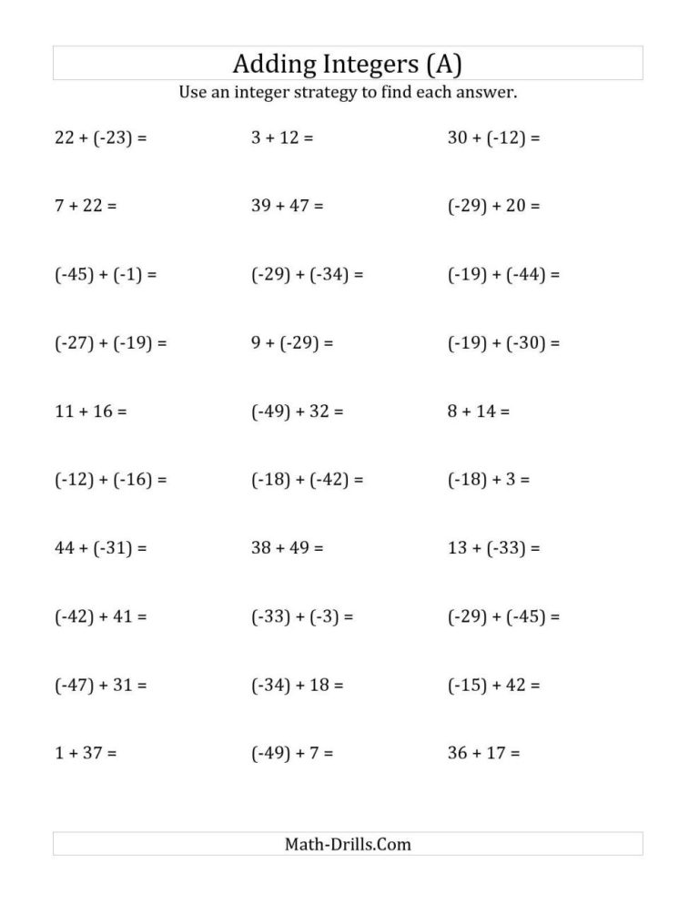 Multiplying And Dividing Integers Worksheet Free