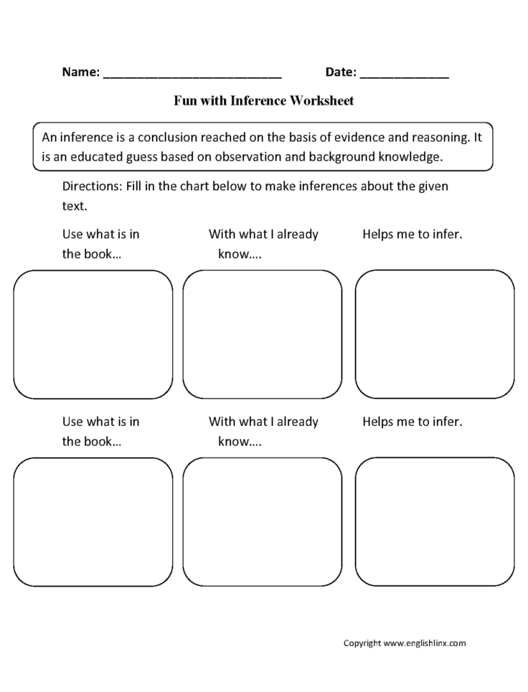 6th Grade Free Inference Worksheets